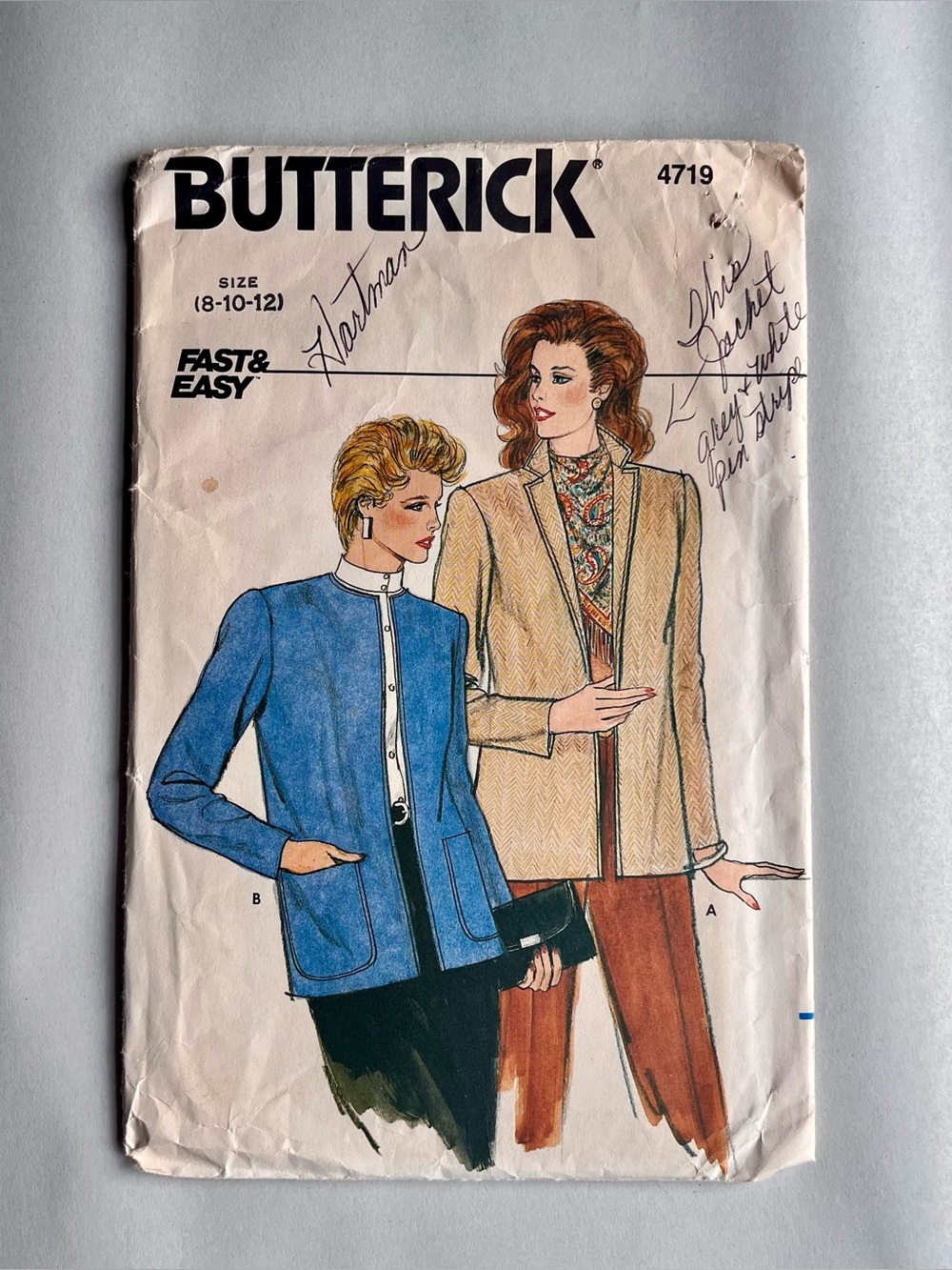 Vintage 80's Butterick 4719 Misses Jacket Size 8-10-12 Sewing Pattern